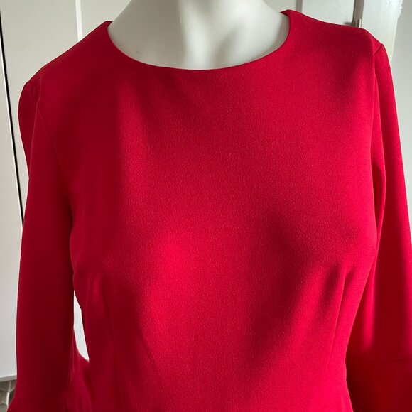 Donna Morgan for Nordstrom Scoop Nk 3/4 Slv Poet/Bell Cuff Poly Dress Bold Red 6 - Picture 5 of 12